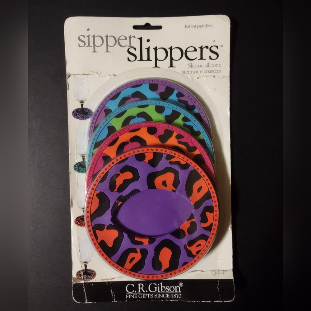 C.R. Gibson Silicone Sipper Slippers Multicolor Leopard Print